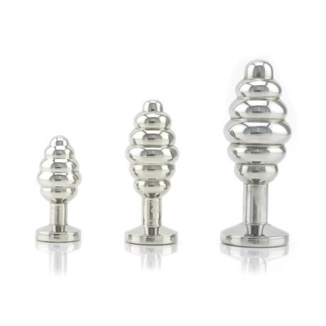 Stainless Steel Ribbed Anal Plug with Crystal