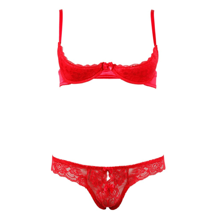 CC RED OPEN BRA & THONG SET