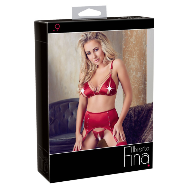 ABIERTA FINA RED SATIN 3 PIECE BRA SET