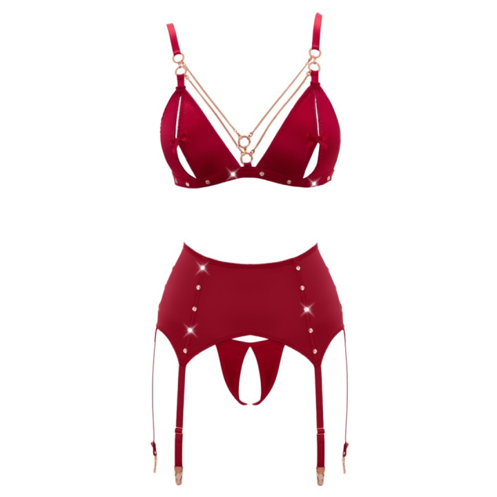 ABIERTA FINA RED SATIN 3 PIECE BRA SET