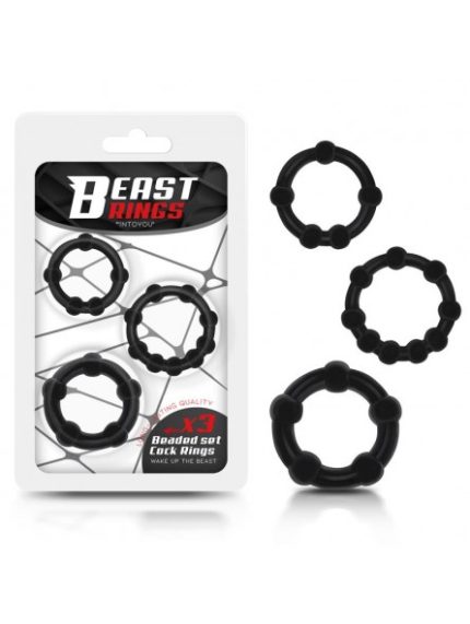 BEAST RINGS BEADED BLK COCK RING SET 3