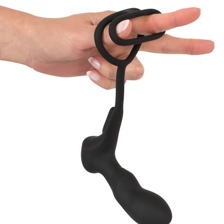 Vibrador de próstata de terciopelo negro con anillo para el pene