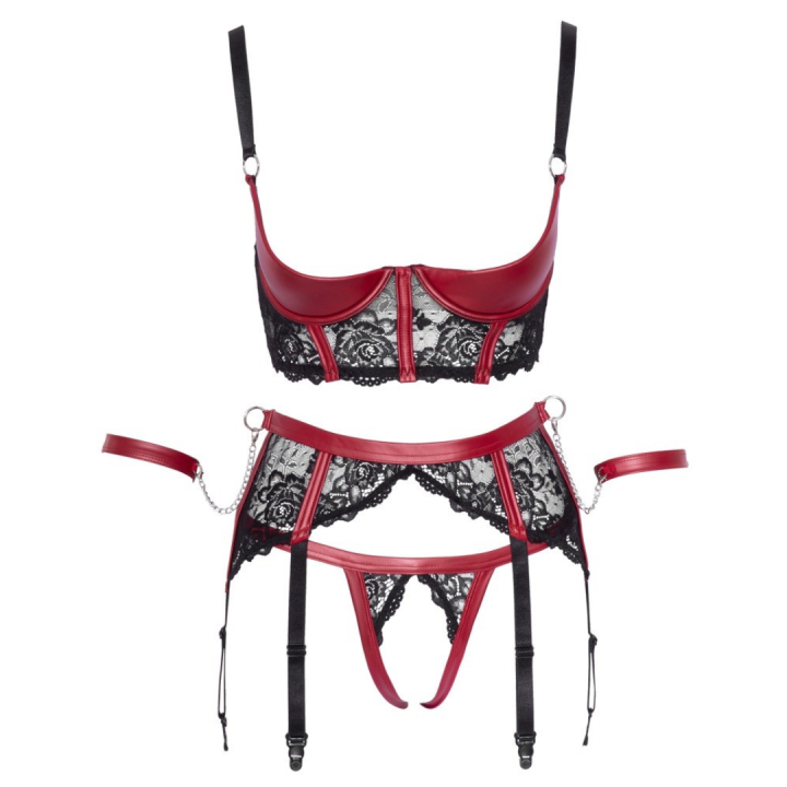 Cottelli Collection red black bondage open bust set