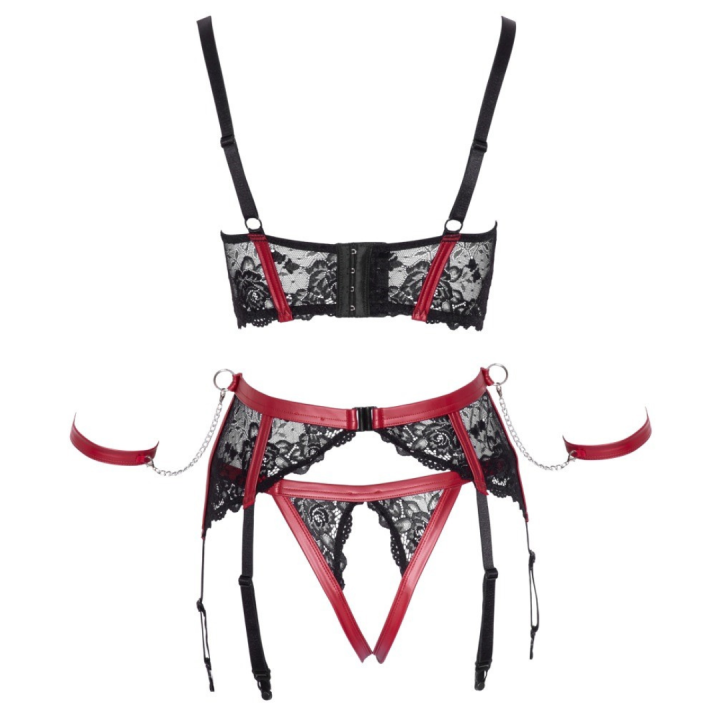 Cottelli Collection red black bondage open bust set