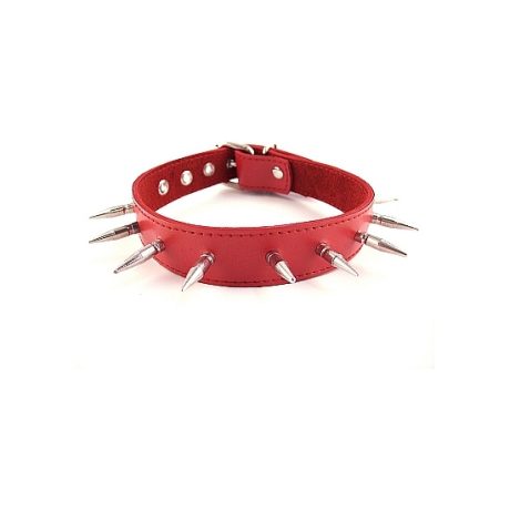 Rouge leather spiked collar black and red 1"